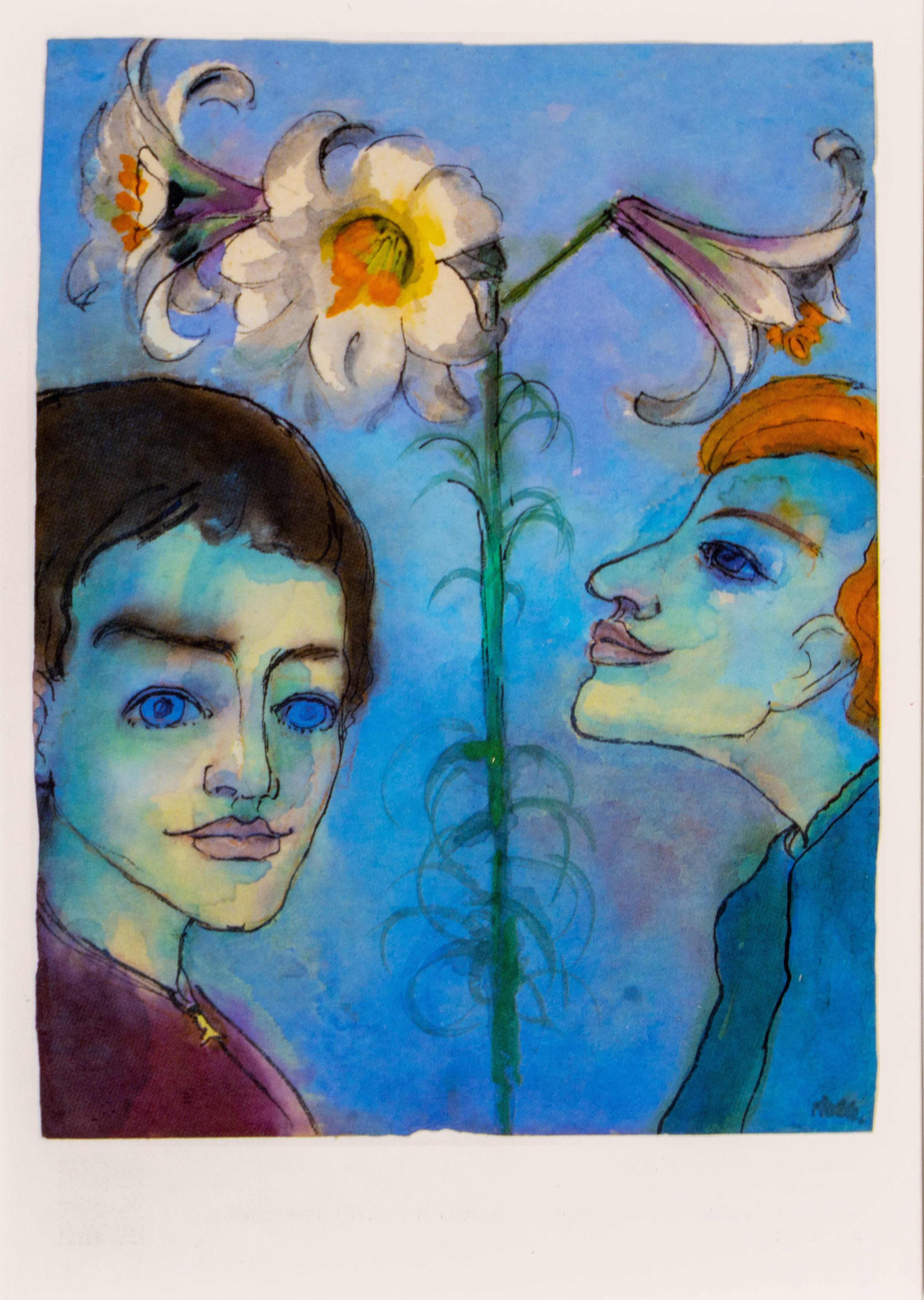 Kunstkarte "Paar und Lilien"
