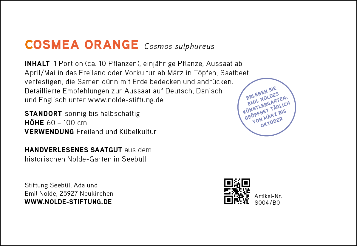 Seebüller Saatgut Cosmea orange / Cosmos sulphureus