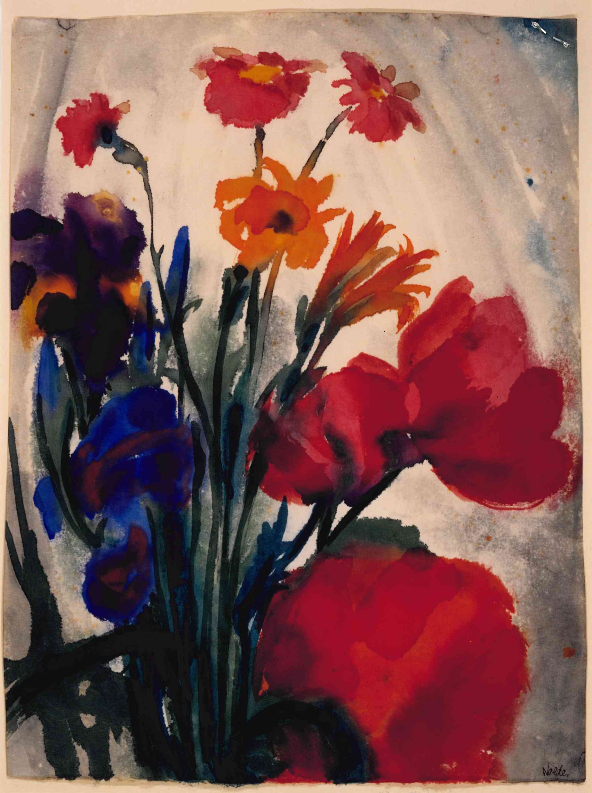 Kunstkarte: "Roter Mohn, blaue Gladiolen ...", um 1930/35